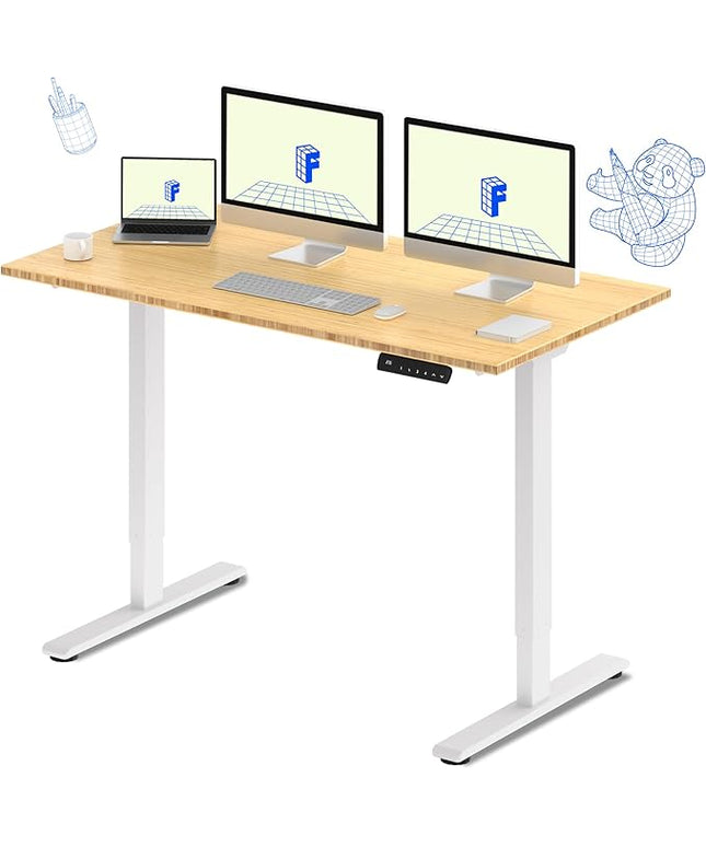FLEXISPOT E3 Bamboo Dual Motor 60 x 30 Electric Standing Desk Sit Stand Up Desk, Holds 220 lbs, Adjustable Height w/ Memory Presets, Solid Bamboo Desktop & White Frame, Ships in 2 Boxes
