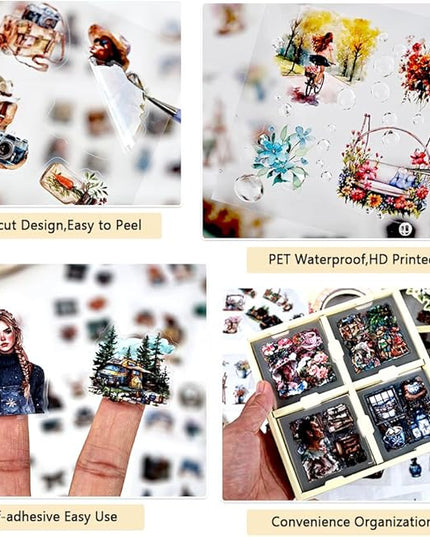 Scrapbooking Stickers Set for Adults, 100 Sheets 3.1 x 3.1 Inches Diecut Seasons Flow Theme, PET Stickers for Journaling, Junk Journal Supplies, Collage, Scrap Book, DIY Crats Arts Decorative