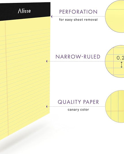 5x8 Small Notebooks – 12 Pack Narrow Ruled, Yellow Perforated Note Pads with 50 Sheets Per Notepad, (No Ink Bleeding) Ideal Legal Pads for Writing, Note Taking, Home, Office, School