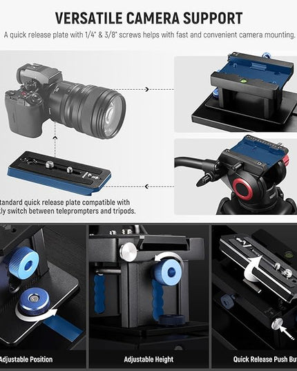 NEEWER Teleprompter X17 II with RT113 Remote/APP Control, 17" HD Beamsplitter All Metal Frame Upgraded Camera Mount QR Plate Compatible with Manfrotto 501PL iPad iPhone, Max Load 44.1Ib, Assembly Free
