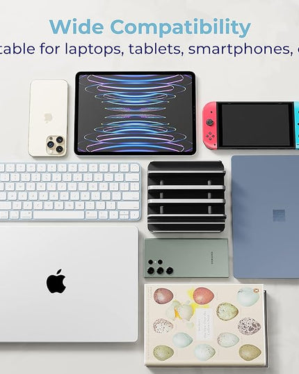 Adjustable Laptop Stand, 5 Slots, Aluminum Space-Saving, for Apple MacBook/Surface/Galaxy/Tablet/iPad/iPhone, Silver