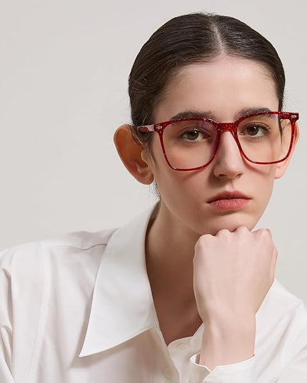 MACJERO Oversized Square Blue Light Blocking Glasses for Women Men, Anti-Fatigue Computer Monitor Gaming Glasses Reduce Eye Strain(Pearl red)