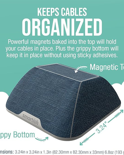 Smartish® Magnetic Cord Holder - Cable Wrangler Organizer Stocking Stuffer with Magnet Clips for Charger Management on Desktop, Nightstand for USB-C + Lightning - Blue Jeanie