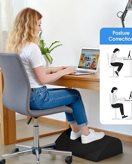 Foot Rest for Under Desk at Work - Non-Slip Foot Stool with 3 Adjustable Heights, Ergonomic Under Desk Footrest with Washable Cover for Desk, Home, Office, Car (Black)