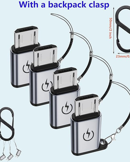 Micro USB to USB C Adapter (4 Pack),Type C Female to Micro Male Conversion Connector,with Lanyard Keychain,Compatible with Samsung Galaxy S7/S7 Edge,Micro USB Devices (Gray)