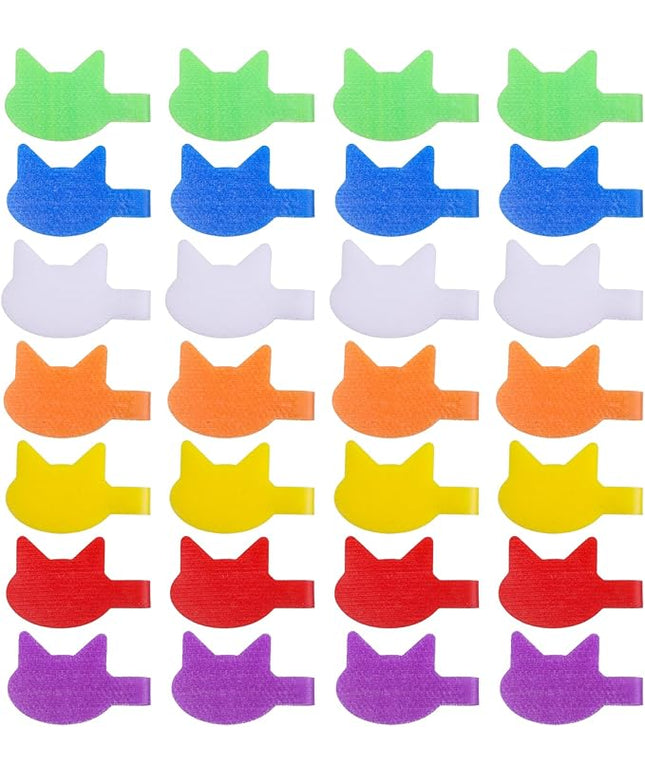 32 PCS Cat-Shaped Cable Labels - Reusable Write-On Cord Organizers for Wires, Chargers, Electronics | 8 Color Kitty Wire Labels for Home & Office