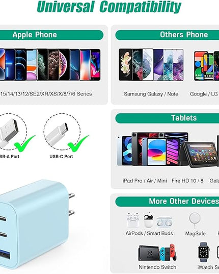 [2-Pack]iPhone 17 Charger Block,35W 3-Port Fast USB C Charger Block Wall Plug Multiport USB C Wall Charge Block for iPhone 17/17 Air/ 17 Pro/17 Pro Max/16/15/14/13/12, iPad Pro/iPad Air,iPad mini,iPad