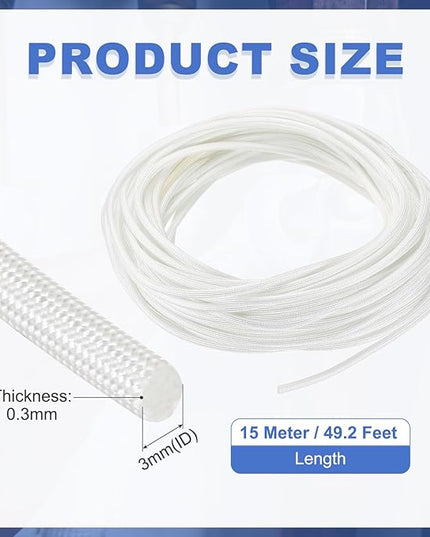uxcell Insulation Cable Protector,3mm/0.12 Inch-15m/49 Feet High Temp Fiberglass Sleeve White