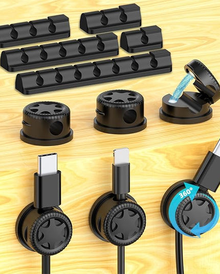 11PCS Cable Management Cord Holder Organizer, Magnetic Cable Clips Adhesive Wire Keeper, Under Desk for Bedside Nightstand Table Desktop USB Wall Car Office Workspace Accessories (Black)