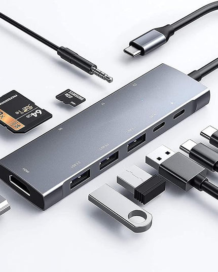 USB C Adapter Docking Station for Galaxy dex iPad Pro,USB-C Multiport Adapter with 4K HDMI,3.5mm Jack,PD 100W,3 USB3.0,SD/TF Card Slot,for MacBook iPhone 15 Samsung Tab