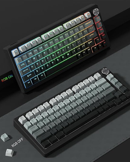 PBT Key caps, Double Shot Shine Through Custom Keycaps, Gradient Keycaps Cherry Profile, Minimalist Style Keyboard Keycap for Mechanical Keyboard (Grey)