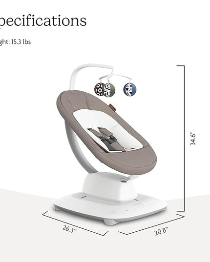 UPPAbaby Mamaroo Smart Swing – Customizable Soothing Modes with MotionSync Technology – Infant Recline + Bluetooth Enabled – Included Newborn Insert – Wells (Dark Taupe Mélange)