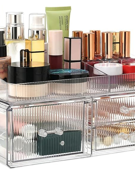 ZHIAI stackable storage drawer, cosmetics storage box, cosmetics and beauty product storage organizer, suitable for makeup room, bathroom, storage room
