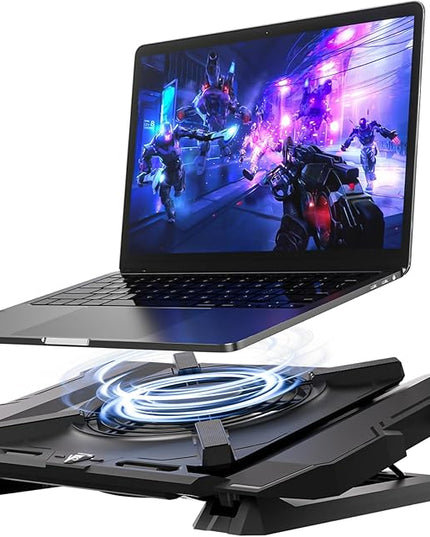 GSCOLER Laptop Cooling Pad, Gaming Laptop Cooler with 7.1 Inch Powerful Fan, RGB Lights & 3-Speed Fan Control & LCD Diamond Design, Height Adjustable Quiet Laptop Cooling Stand for 12"-21" Laptops etc