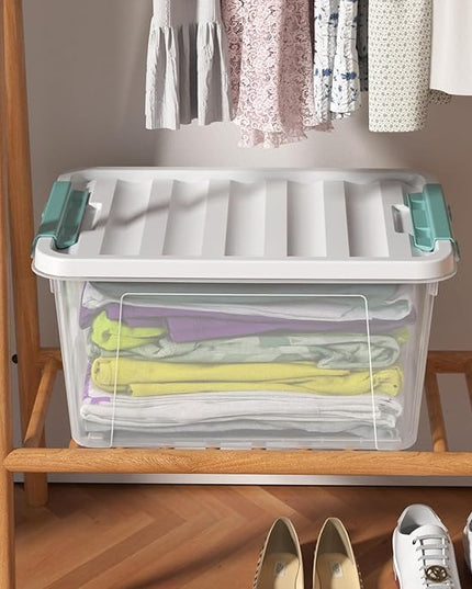 4 Pack 20 Quart Plastic Organizer Bins with Lids, Multi-use Clear Latching Storage Boxes
