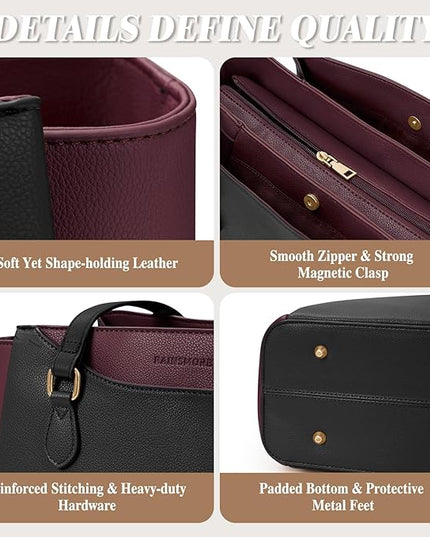 RAINSMORE Laptop Bag for Women 15.6 Inch Work Tote Bags Waterproof Computer Bags Leather Professional Laptop Purse Womens Laptop Briefcase Large Handbag for Office Teacher Travel, Black and Purple