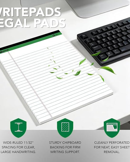 KAISA Legal Notepads 8.5"x11.75"，12pads note pads Writing Pads Recycled Paper, Wide Ruled Perforated 50 sheets Hard Back Notepads 8-1/2"x 11-3/4" Writing Tablet Canary For Office Supplies (Pack of 12pc) KSU-5293