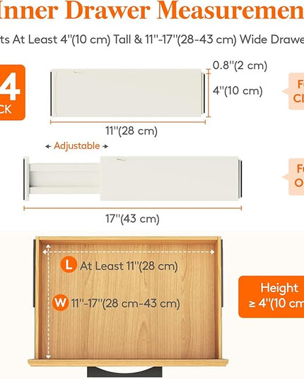 Lifewit 24 Pack Drawer Dividers 4" High, 11-17" Adjustable Dresser Drawer Organizers for Clothes, Expandable Dresser Separators in Bedroom/Bathroom/Kitchen/Vanity/Office Organization and Storage,Beige