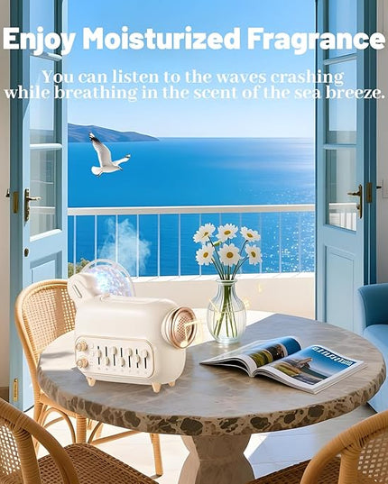 White Noise Machine with Humidifier,Essential Oil Diffuser Water Ripple Light Projector&Bluetooth Speaker - Portable Sleep Sound Therapy, 7 Natural Sounds Style DIY Mixer
