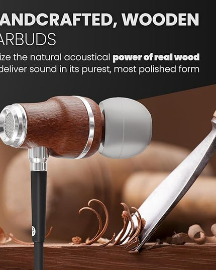 Symphonized iPhone Earphones Wired Deep Bass Sound, 3D Sound, Microphone Volume Control, 90% Noise Cancelling, Bubinga Wooden with Lightning (Apple MFI Certified), iPhone SE to 14 Earbuds (Black)