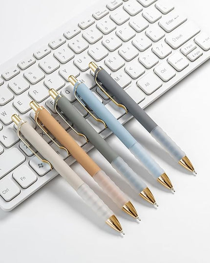 Linbsunne Ballpoint Pens Black Medium Point 1mm Pen with Super Soft Grip Ball Point Pen for Men Women Retractable Pens (gold-12 pcs)