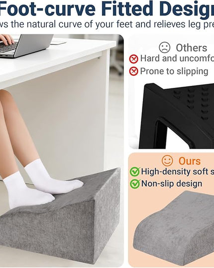 Foot Rest for Under Desk at Work, Ergonomic Under Desk Footrest with Washable Cover for Office, Home & Gaming Leg Elevation Pillow Dark Gray