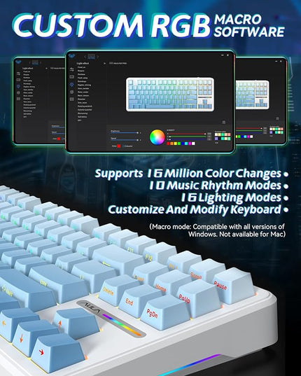 Aula F87 Pro Gaming Keyboard, Tri-Mode BT5.0/2.4GHz/USB-C Hot-Swappable RGB Wireless Mechanical Keyboard, Gasket Mount, 8000mAh, for Windows/Mac Gamer & Typists（LEOBOG Gray Wood Switch V4）