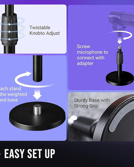 FIFINE Desktop Microphone Stand, Heavy-Duty Metal Adjustable Table Mic Stand with 5/8" Male to 3/8" Female Screw Adapter, 4 Non-Slip Pads Compatible with Microphones for Recording, Streaming-BS1