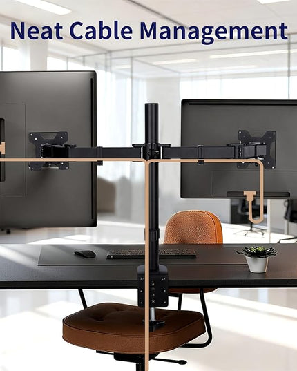 Dual Monitor Desk Mount for 13-27 Inch Screens Up to 22lbs Heavy Duty Fully Adjustable Double Arm Desk Stand Computer Monitor Arm Desk Mount with C Clamp/Grommet Base