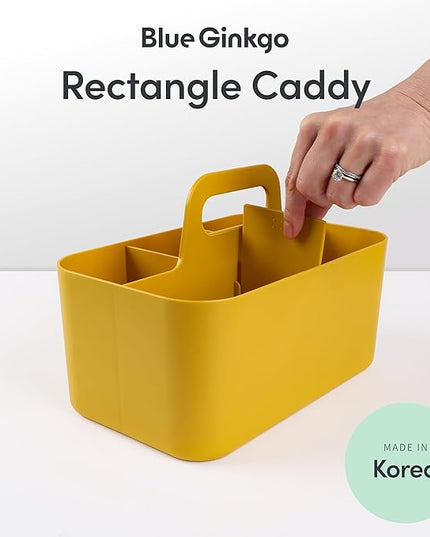 BLUE GINKGO Stackable Organizer Caddy – Korean-Made Portable Tote for Bathroom, Office, Crafts, or School Supplies (Rectangle, Yellow)