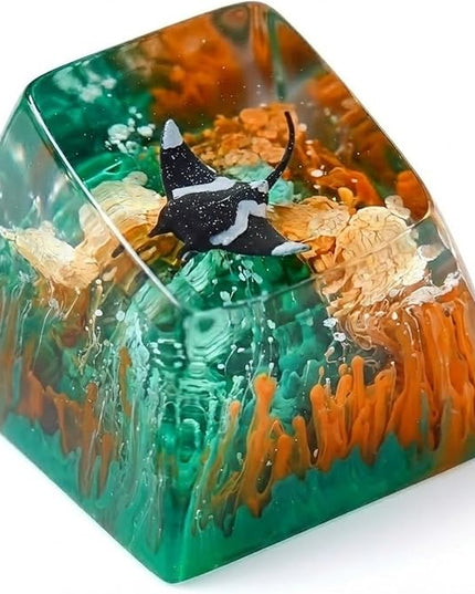 Manta Ray Artisan Keycap Orange Green Ocean Coral R1 SA Profile Custom Sea Creatures Keycaps 1U ESC Handmade Gaming Resin Key Cap Cherry MX Switch Compatible Mechanical Keyboard Manta Ray Lover Gift