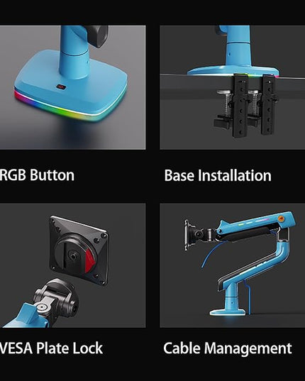 NB Gaming Monitor Arm or for 32 to 60 Inches Screen, Load up to 20 kg, VESA 75/100, RGB-Light, Heavy Duty, Multi Angle Adjustable, Premium Aluminum, Blue