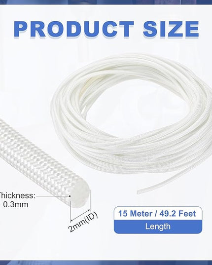 uxcell Insulation Cable Protector,2mm/0.08 Inch-15m/49 Feet High Temp Fiberglass Sleeve White
