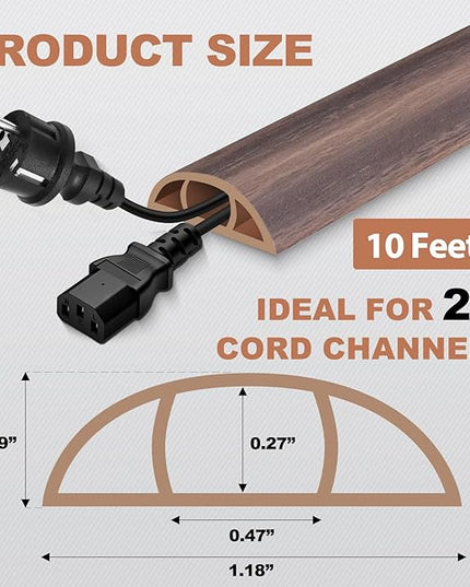 Floor Cord Cover for Wires on Floor Self Adhesive Cord Hider Floor Cable Management Wire Covers for Cords Protector Prevent Cable Trips Cord Cavity W 0.47" x H 0.27", Grayish Brown Wood, 10Ft