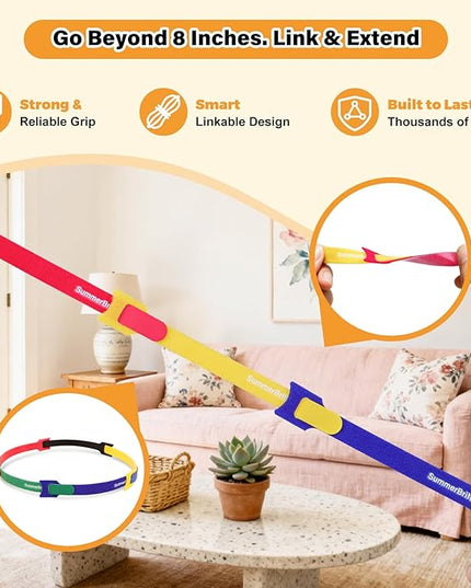 70 Pack Assorted Cable Ties (4, 6, 8 Inch) Multi-Color with Writable Labels, Reusable Cord Organizer Straps, Hook & Loop Wire Management for Electronics, Home Office, PC Desk & Travel