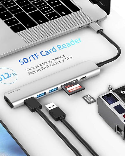 WALNEW 7-in-1 USB C Hub with 100W PD,4K HDMI,SD/TF Reader,USB 3.0, Thunderbolt 3 Dongle Multiport Adapter Type C Dock for Mac/iMac/MacBook M1 M2,iPad Pro/Air/Mini 6,Dell XPS 15 13,Chromebook Laptop