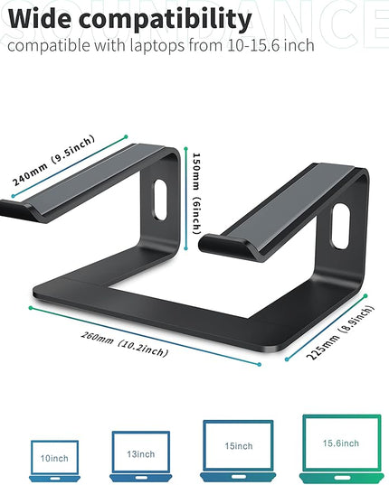 SOUNDANCE Laptop Stand, Aluminum Computer Riser, Ergonomic Laptops Elevator for Desk, Metal Holder Compatible with 10 to 15.6 Inches Notebook Computer, Black
