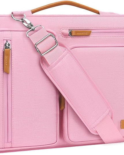 MOSISO 360 Protective Laptop Shoulder Bag,15-15.6 inch Computer Bags Compatible with MacBook Pro 16 inch, HP, Dell, Lenovo, Asus Notebook,Side Open Messenger Bag with 4 Zipper Pockets, Pink