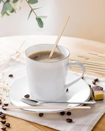 WISYOK 500 PCS Coffee Stirrers, 7 Inch Premium Birch Wood Sticks, Smooth Round Ends, Splinter-Free Disposable Stir Sticks for Coffee, Cocktails, Office, Home Use