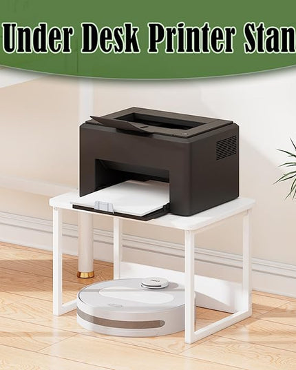 MARTY Printer Stand with Storage for Desk, Desktop Printer Stand Shelf Organzier for Home/Office Heavy Duty Printer Riser Under Desk Small Printer Table for Fax Machine Copier Scanner(White)