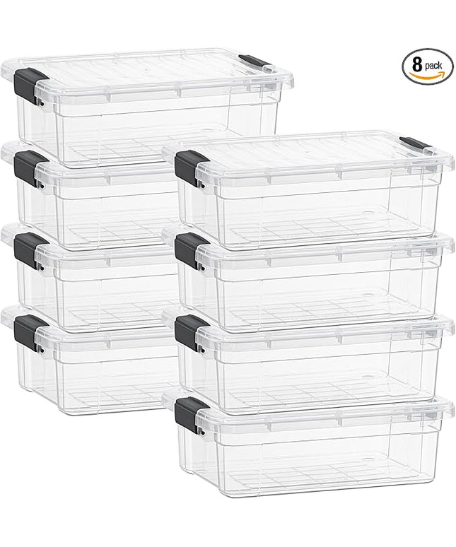 Superio Clear Storage Boxes with Lids, 2.3 Quart Plastic Container Bins for Organizing, Stackable Crates, BPA Free, Non Toxic, Odor Free, Organizers for Home, Office and Dorm, 8 Pack