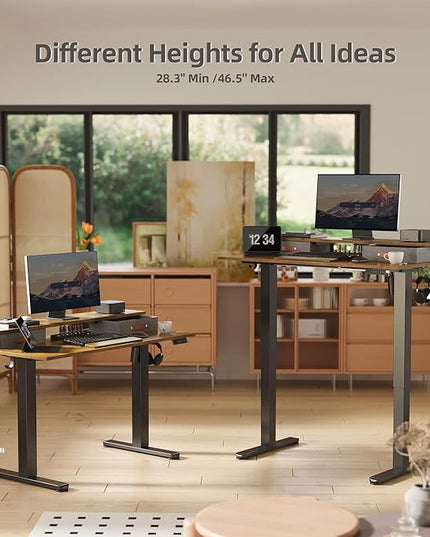 Claiks Electric Standing Desk with 2 Drawers, Adjustable Standing Desks with Storage, Height Adjustable Stand up Desk for Home Office with 2 Hooks,55 Inch Ruist Brown