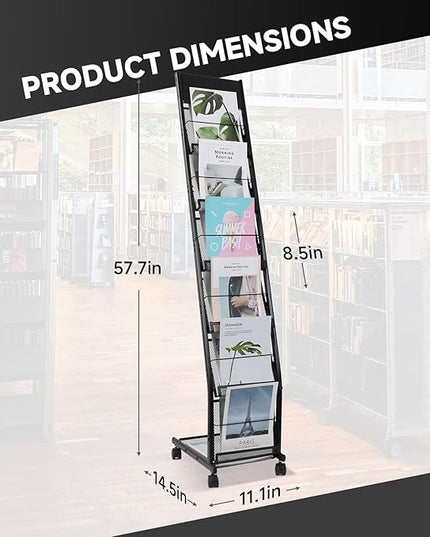 Floor-Standing Magazine Rack 6-Layer with Wheels, Brochure Display Stand for Exhibitions, Office, and Any Organization Requiring Information Display