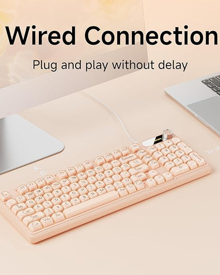 V102 Wired Keyboard, 98 Keys Creamy Gaming Keyboard with Number Pad, Display Screen & Media Knob RGB Silent Wired Cute Computer Keyboard for Laptop PC Gamer - Cream Pink