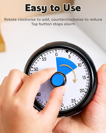 Visual Timer for Kids 60-Minute Countdown Timer with Optional Alarm, Focus Tool for ADHD & Autism, Time Management for Homework, Chores, Office, Kitchen, Teaching & Study Routines (Black Blue)