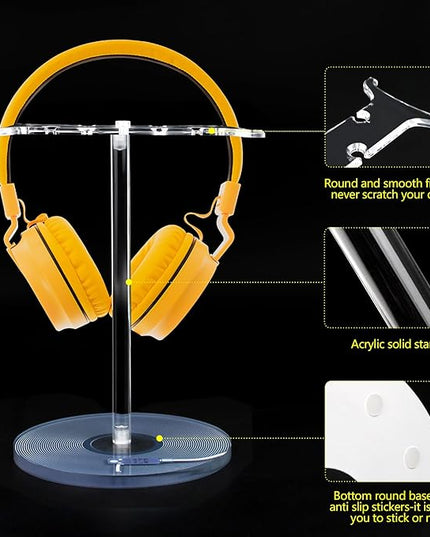 Clear Acrylic Headphone Stand for AirPods Max/Gaming Headsets (HyperX/Xbox) - Universal Holder for Bose, Beats & Wireless Headphones - Space-Saving Organizer (Black Record/LP)