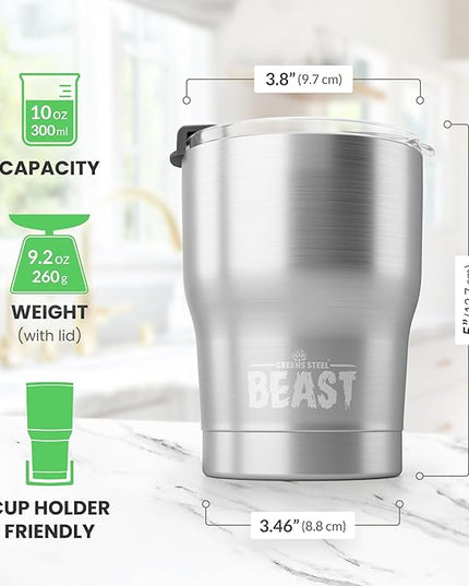 Beast 10 oz Tumbler Stainless Steel Vacuum Insulated Coffee Ice Cup Double Wall Travel Flask (Steel)