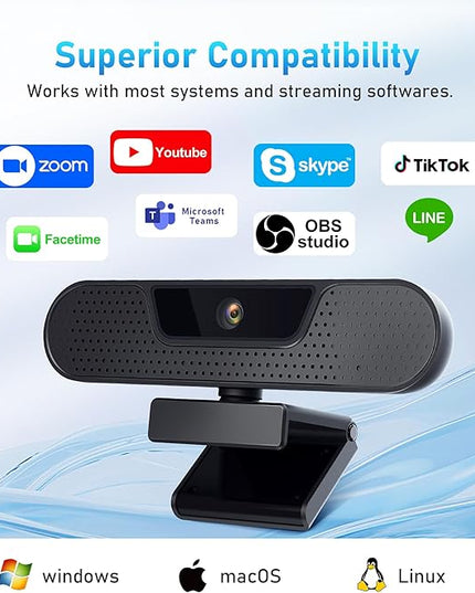 1080P 60FPS Webcam, VIZOLINK FHD computer video camera with 4 Noise-canceling Microphone, Privacy Cover and Tripod for PC/Mac, Work with Live Streaming, Gaming, Video Calls, ZOOM, Skype, OBS, Facetime