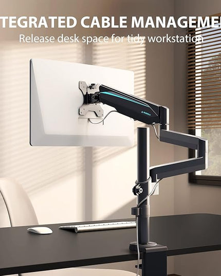 EUREKA ERGONOMIC Single Monitor Desk Mount, Adjustable Gas Spring Monitor Arm for LCD PC Screen 13-32 inch, Max 17.6 LBS, Computer Monitor Stand W C Clamp & Grommet Base, VESA 75x75mm,100x100mm, Black