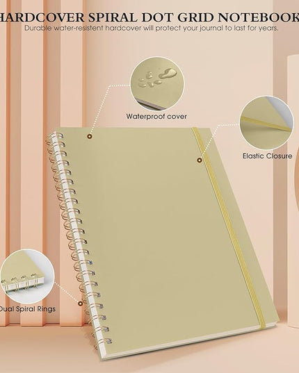 Dotted Notebook, Spiral Notebook Journal 8.5” x 11”, A4 Large Dot Grid Notebooks for Women Men, 100 GSM Dotted Paper, Plastic Hardcover Spiral Bullet Journals for Work School Sketching, Yellow